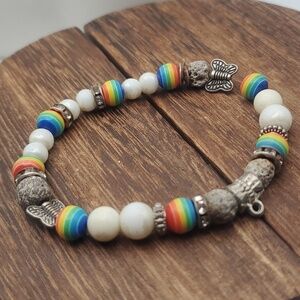 B2019 Chakra rainbow butterfly‎ balancing beaded bracelet colorful